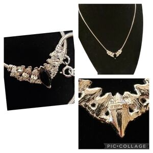 Trifari Vintage Silver V Rhinestone Statement Red Purple Stone Necklace REDUCED